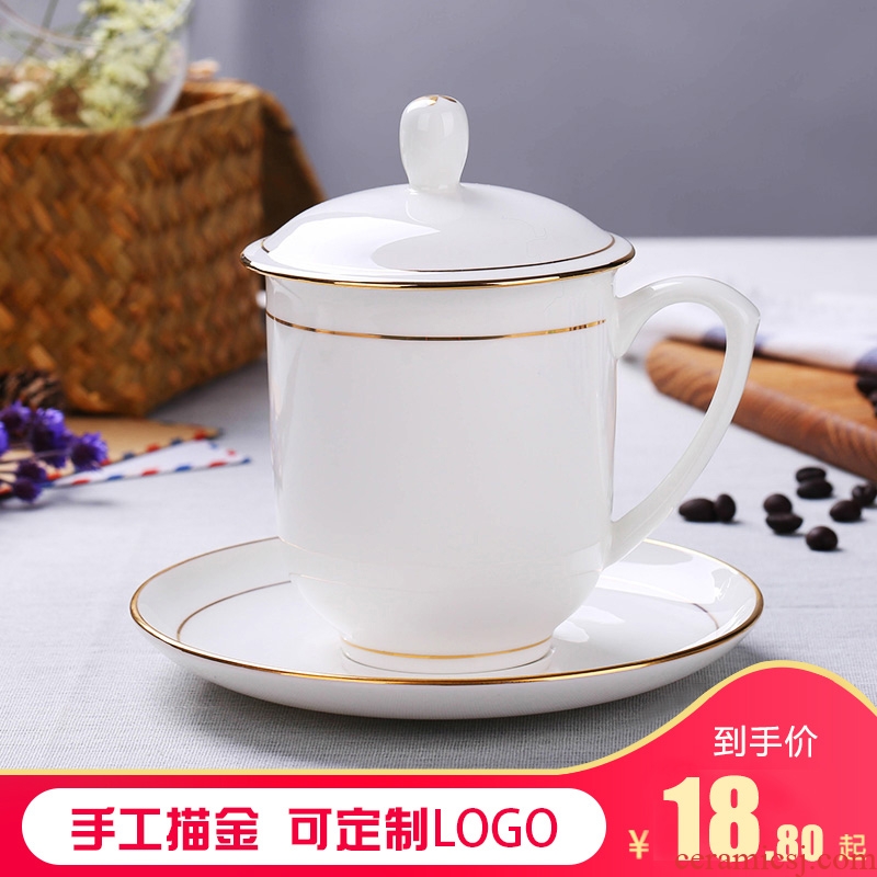 Jingdezhen ceramic cups with cover office cup hand - made ipads China tea cup of household water cup custom in the meeting room