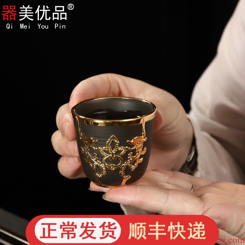 Implement the superior yixing purple sand kung fu tea cup pure manual gold master cup of household ceramic cups personal cup