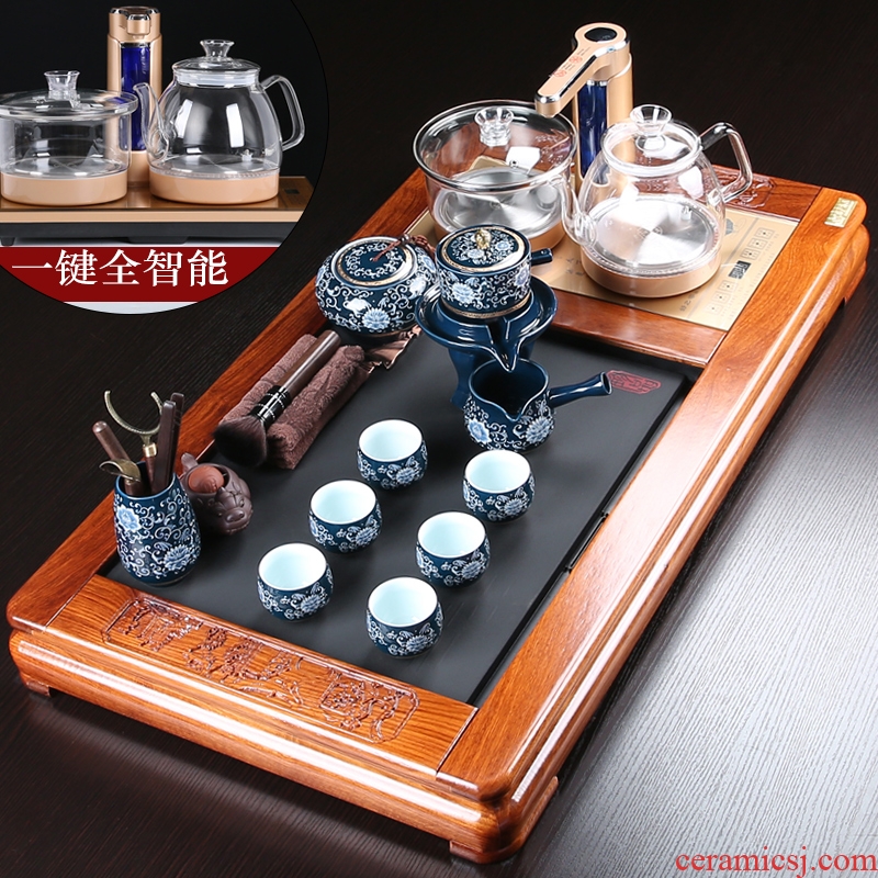 Hua limu tea tray tea tea tea table of a complete set of jingdezhen blue and white porcelain tea sets purple kung fu tea set