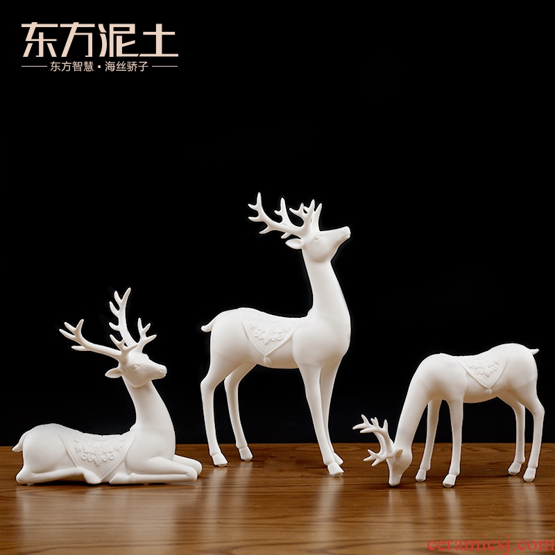Oriental deer clay ceramic furnishing articles three - piece creative living room TV cabinet/f deer wine cabinet decoration arts and crafts