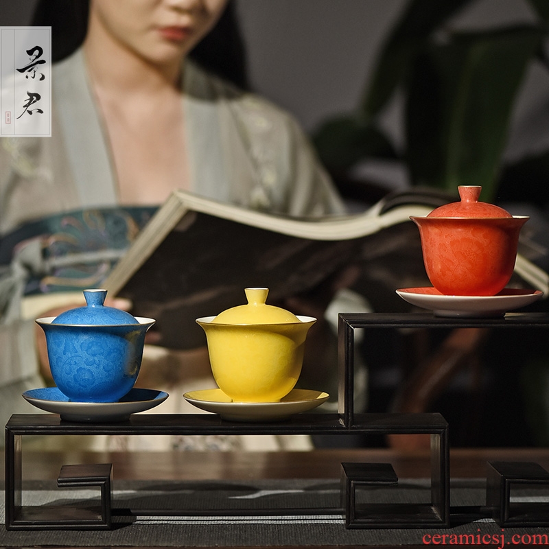 JingJun jingdezhen ceramics steak large white porcelain tureen tea cups set three hand - made tea bowl to bowl