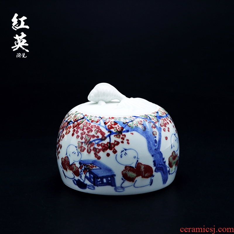 Hongying ceramics jingdezhen blue and white porcelain youligong caddy fixings general hand - made sealed jar medium storage POTS