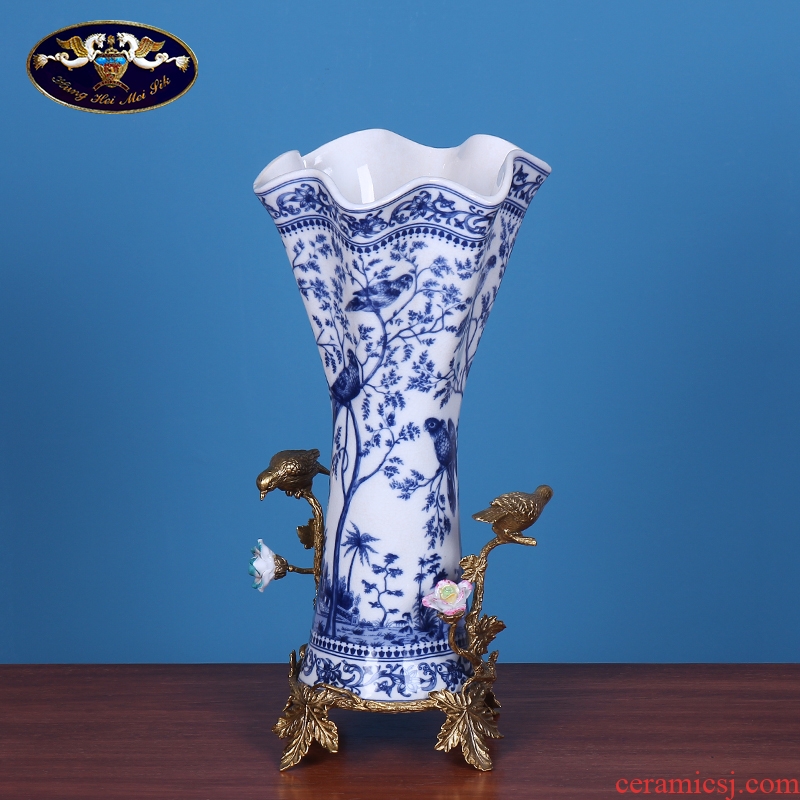 New Chinese style flower decoration handicraft sitting room home furnishing articles Europe type restoring ancient ways of blue and white porcelain vase flower decorations