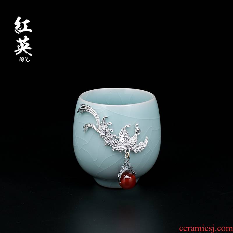 Red the jingdezhen ceramics your up household suit with silver sample tea cup high - capacity master cup single CPU kung fu tea cups