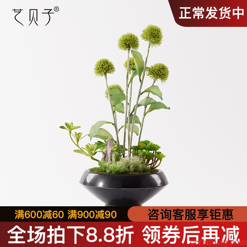 New Chinese style originality simulation plant bonsai rockery green plant flower art ceramics example room study soft adornment is placed