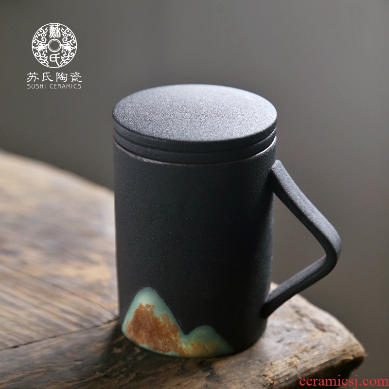 Su ceramic ceramic filter with cover glass retro move coffee cup milk cup Japanese gift boxes