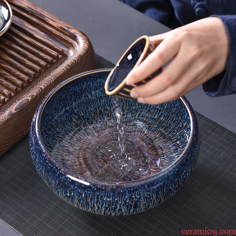A good laugh, jingdezhen obsidian blue drawing light tea home inlaid with silver wire drawing star light tea wash dishes receive basin