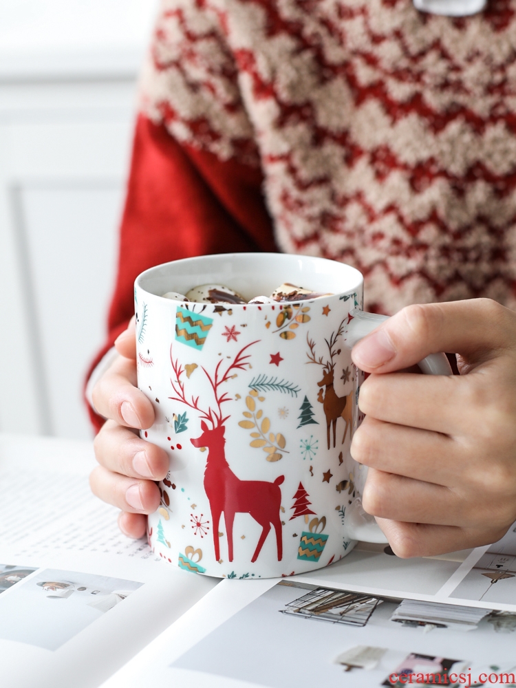 Sichuan island house cup elk Christmas bear ceramic cup keller couples cup cup glass office coffee cup