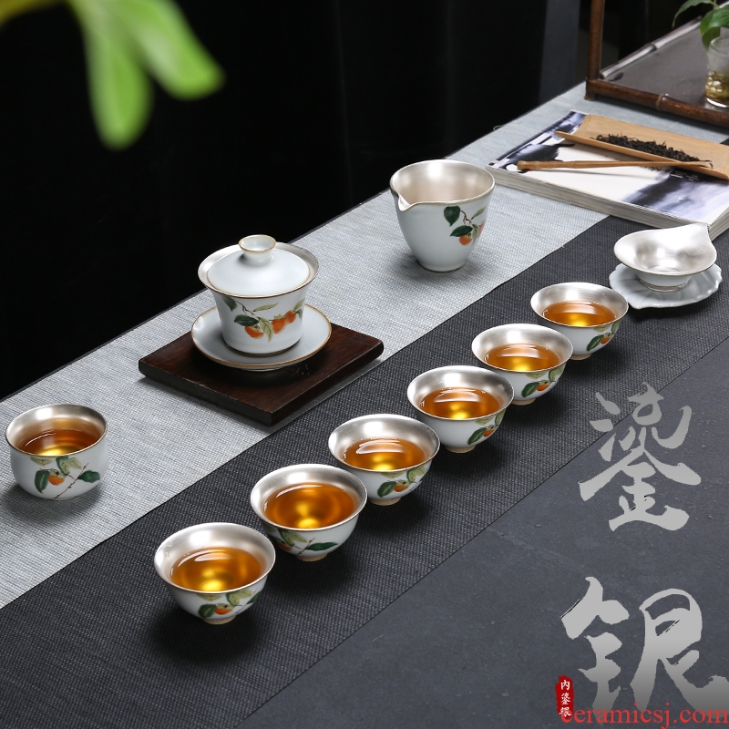 Jingdezhen your up ceramic coppering. As silver tea set 999 sterling silver suit household Japanese kung fu tea cup silver bowl
