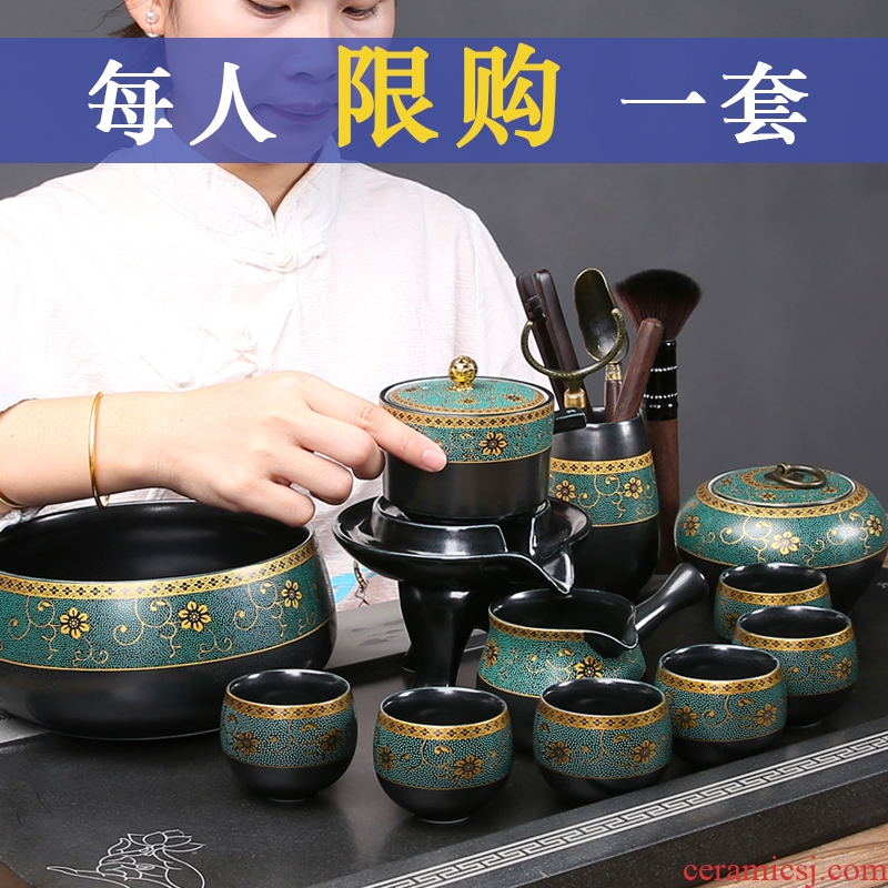 Archaize up was a whole set of jingdezhen old wood to burn kung fu tea set manual stone mill automatic teapot