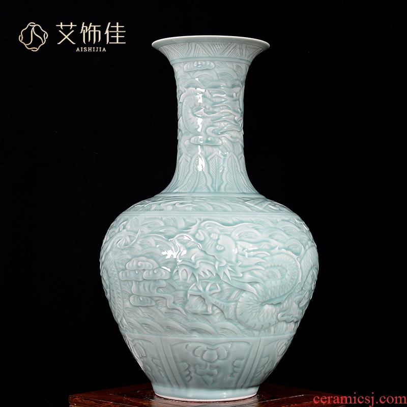 Jingdezhen ceramics archaize of carved dragon shadow blue glaze vase Chinese sitting room porch decoration floor furnishing articles