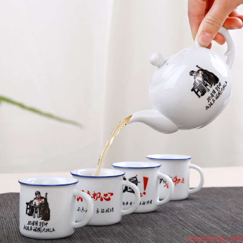 Ceramic tea set gift custom LOGO imitation enamel classic sayings retro nostalgia noggin mini suit the teapot