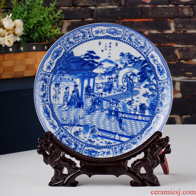 Send the base of jingdezhen ceramics modern home decoration decoration plate of the sitting room the classical arts and crafts
