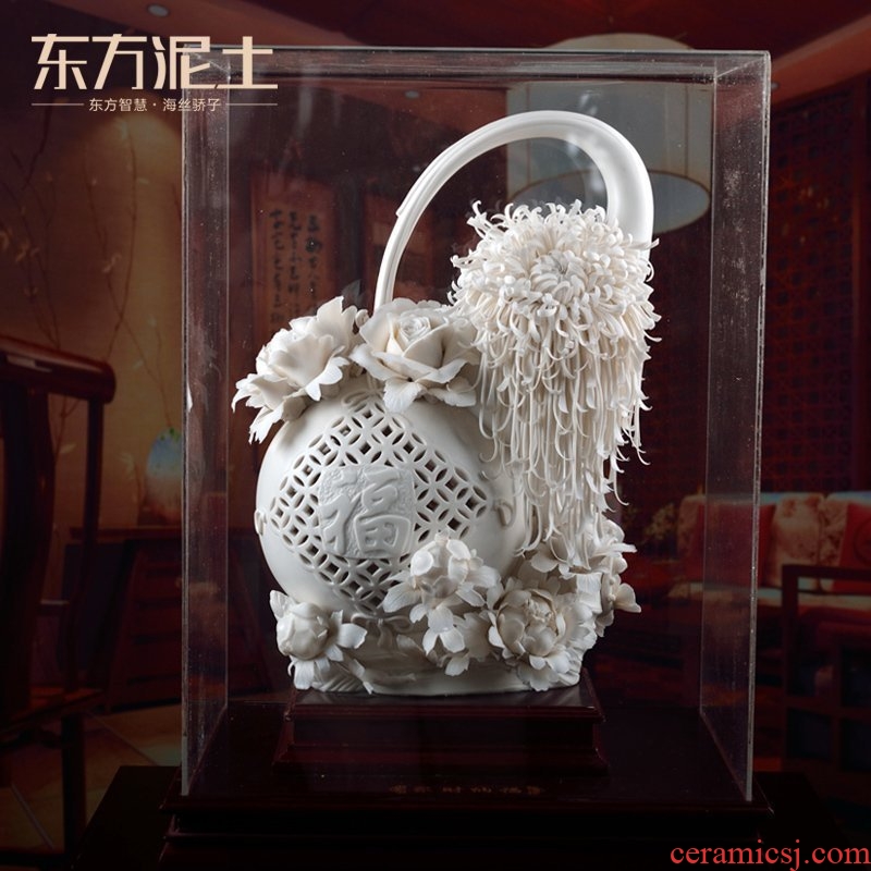 Oriental soil dehua white porcelain its art home sitting room ceramic flower furnishing articles/the accumulate fortune D02-53