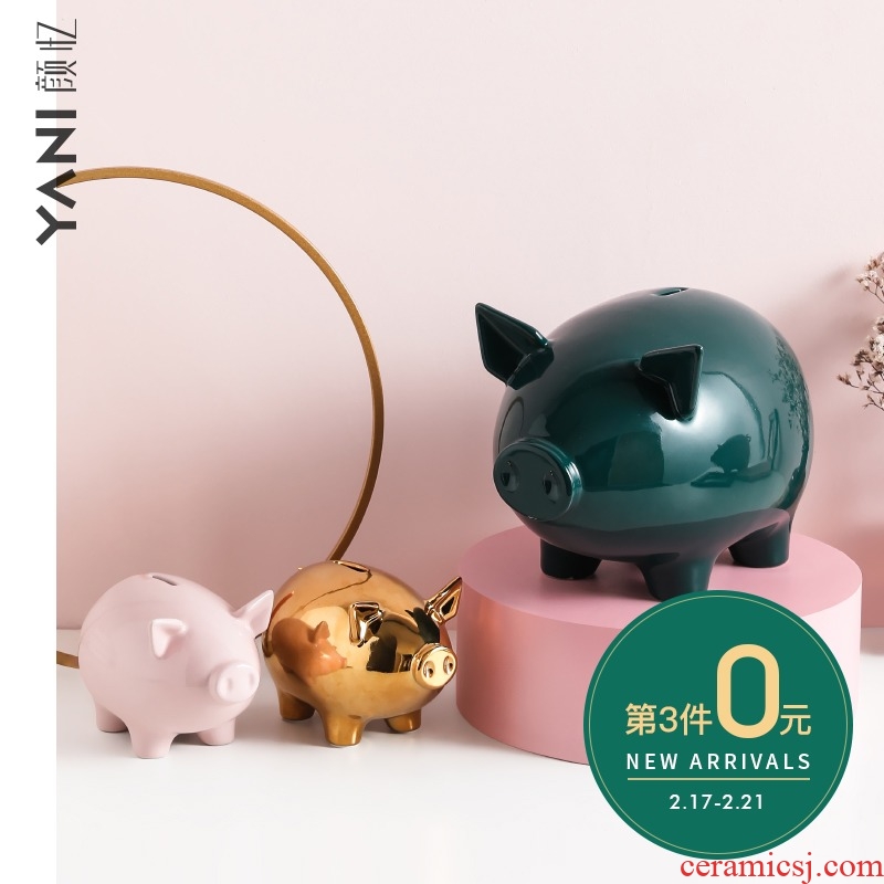 The Nordic ceramic pig piggy bank decoration and furnishing articles not express lucky children change piggy bank and large capacity