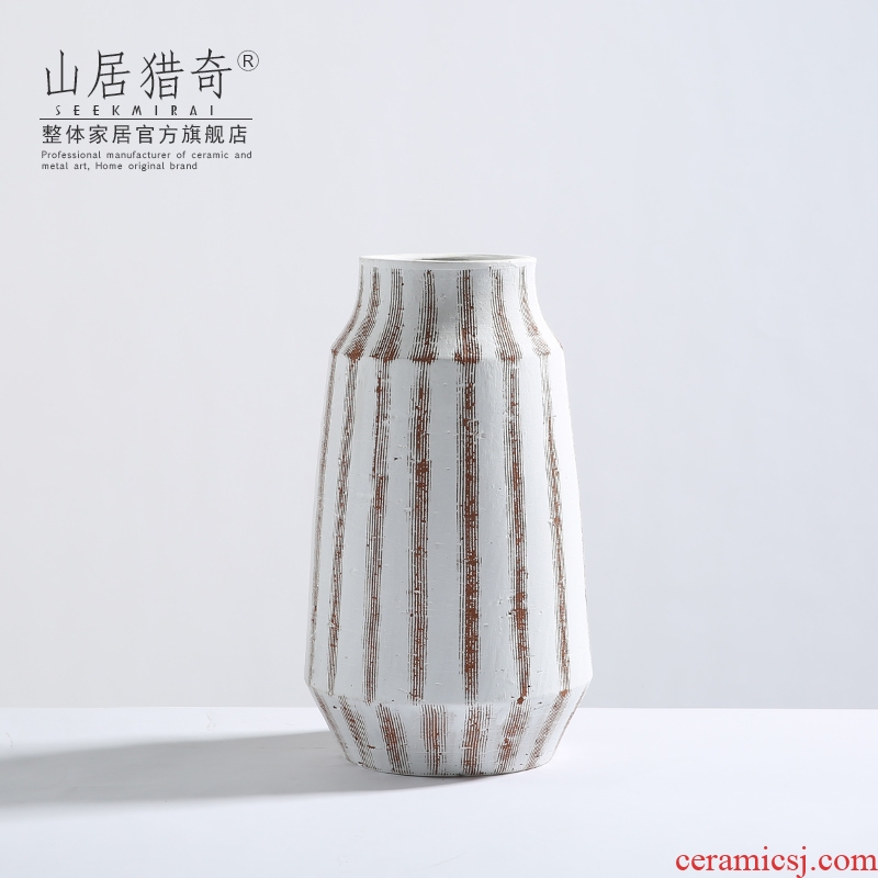 Jingdezhen ceramic vases, flower implement I and contracted stripe Nordic household of Chinese style pottery flower arranging furnishing articles in the living room