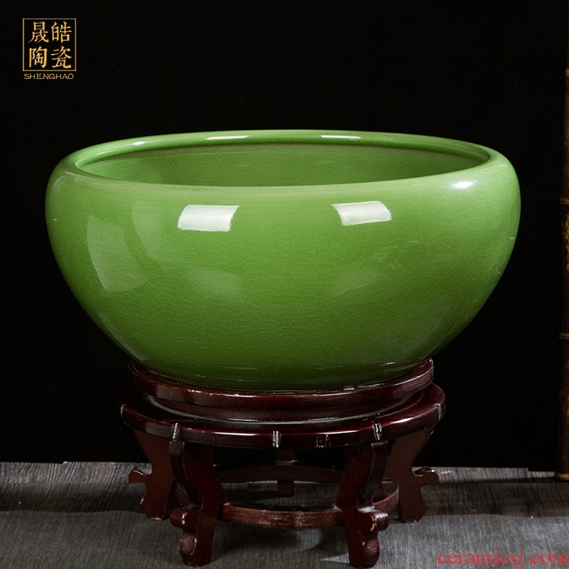 Jingdezhen ceramic glaze cracks tank turtle cylinder basin of water lily lotus goldfish tank sitting room handicraft furnishing articles