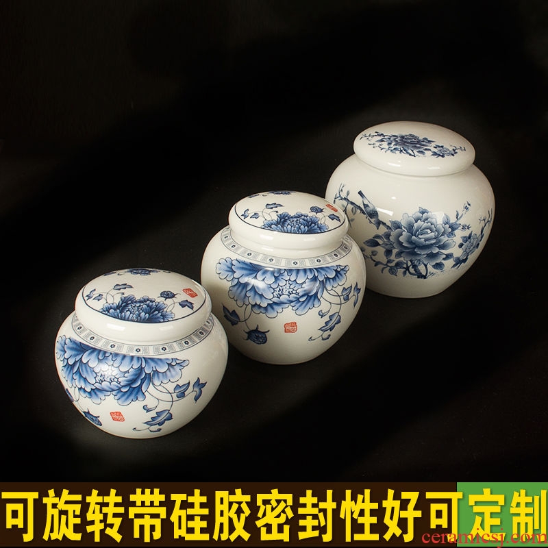 The New pack of blue and white porcelain pot of honey paste paste liquid tank general seal storage tank ceramic tea pot
