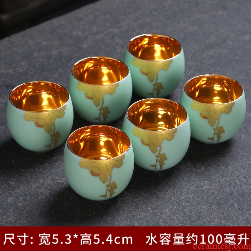 Celadon tea cups longquan ceramic teapot kung fu suit of a complete set of pure manual lotus GaiWanCha single CPU