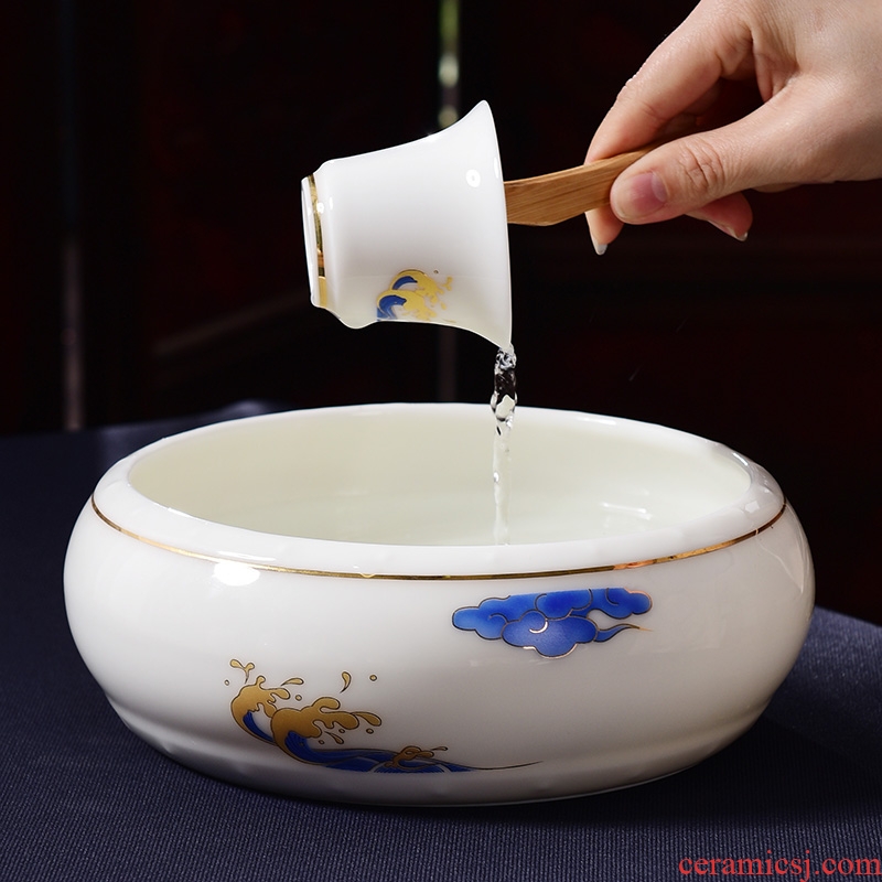 Laugh, dehua suet jade white porcelain tea wash to household kunfu tea creative teacups receive tea wash in hot pot cylinder