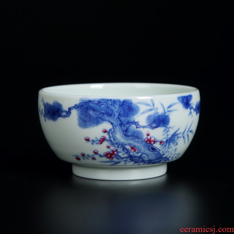 Hongying ceramics jingdezhen blue and white color bucket hand - made kung fu tea cup single sketch of male household master CPU