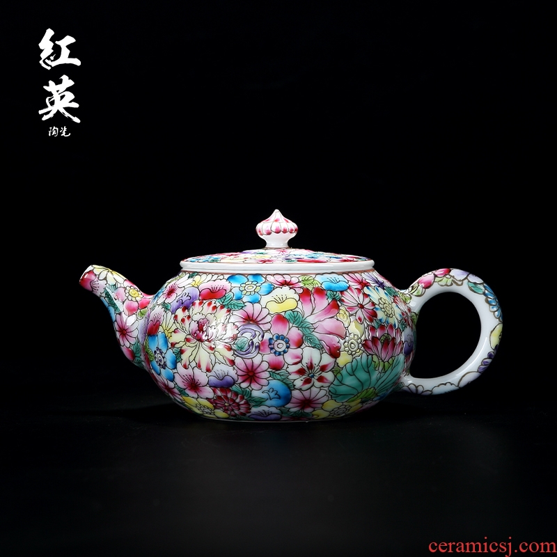 Red the jingdezhen ceramic kung fu tea sets home tea ware teapot hand - made pastel colored enamel pot
