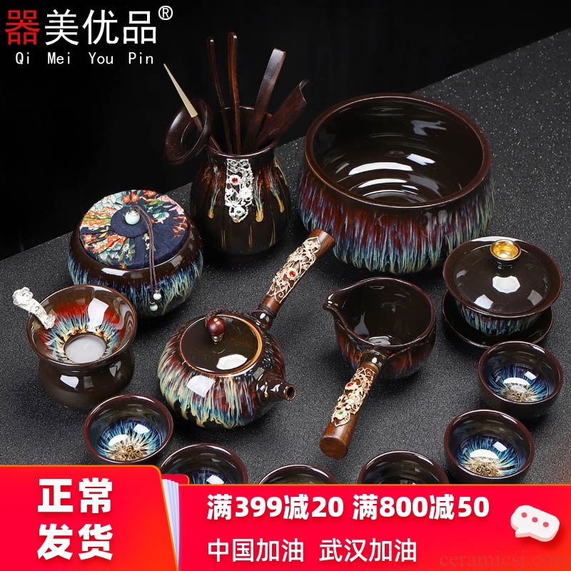 Implement the optimal product built red glaze, jun porcelain tea set suit small pure and fresh tea sets up ceramic cups with silver