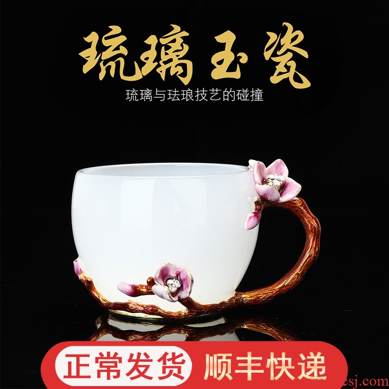 Implement the optimal product coloured glaze jade porcelain enamel kung fu tea cup by patterns sample tea cup cup master cup with handle