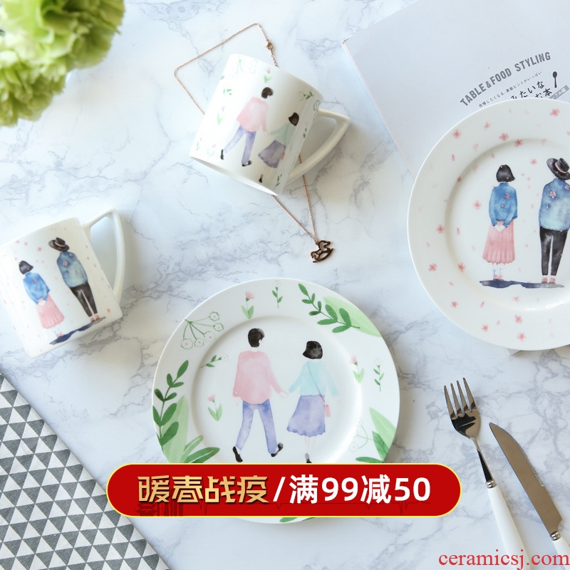Sichuan in creative picking household food dish plate tableware ceramics western food steak plate breakfast plate glass mugs