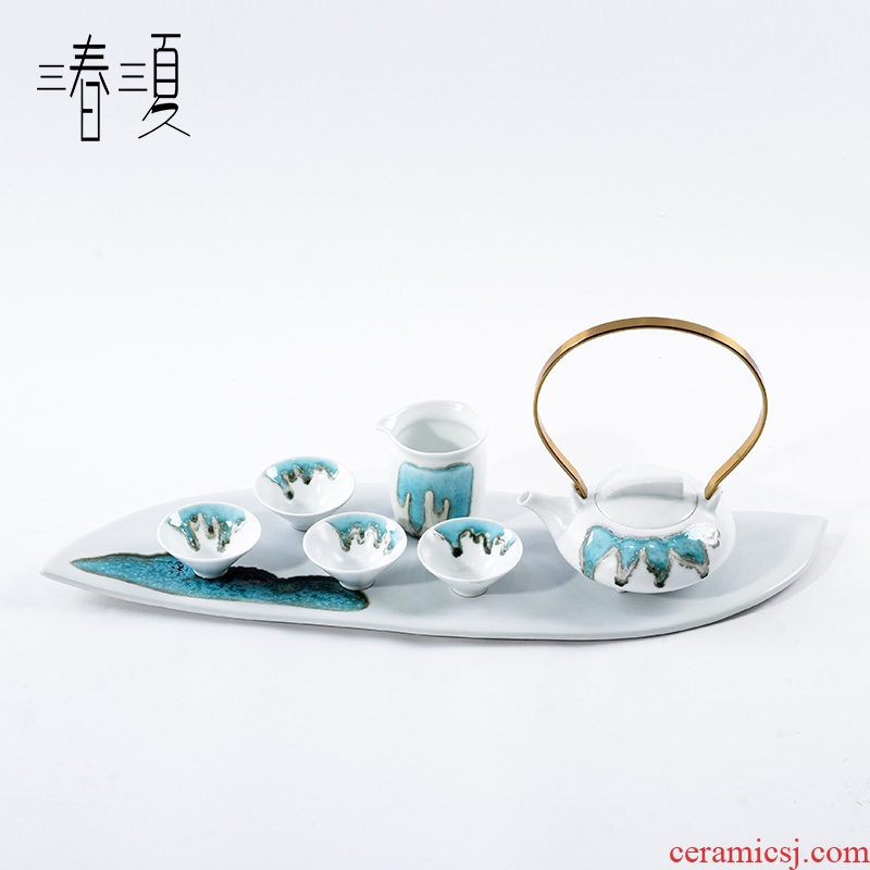 New Chinese style furnishing articles example room sitting room tea table teahouse tea ceramic tea set by hand soft ground decoration