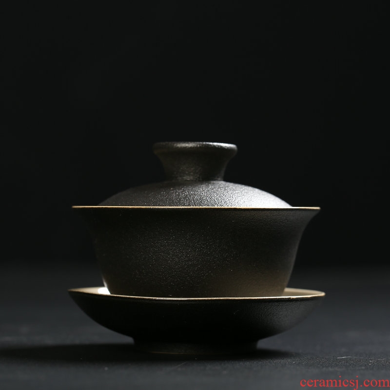 Japanese tureen ceramic cups of black kung fu tea set home worship black zen tea bowls teapot only three cups of coarse pottery