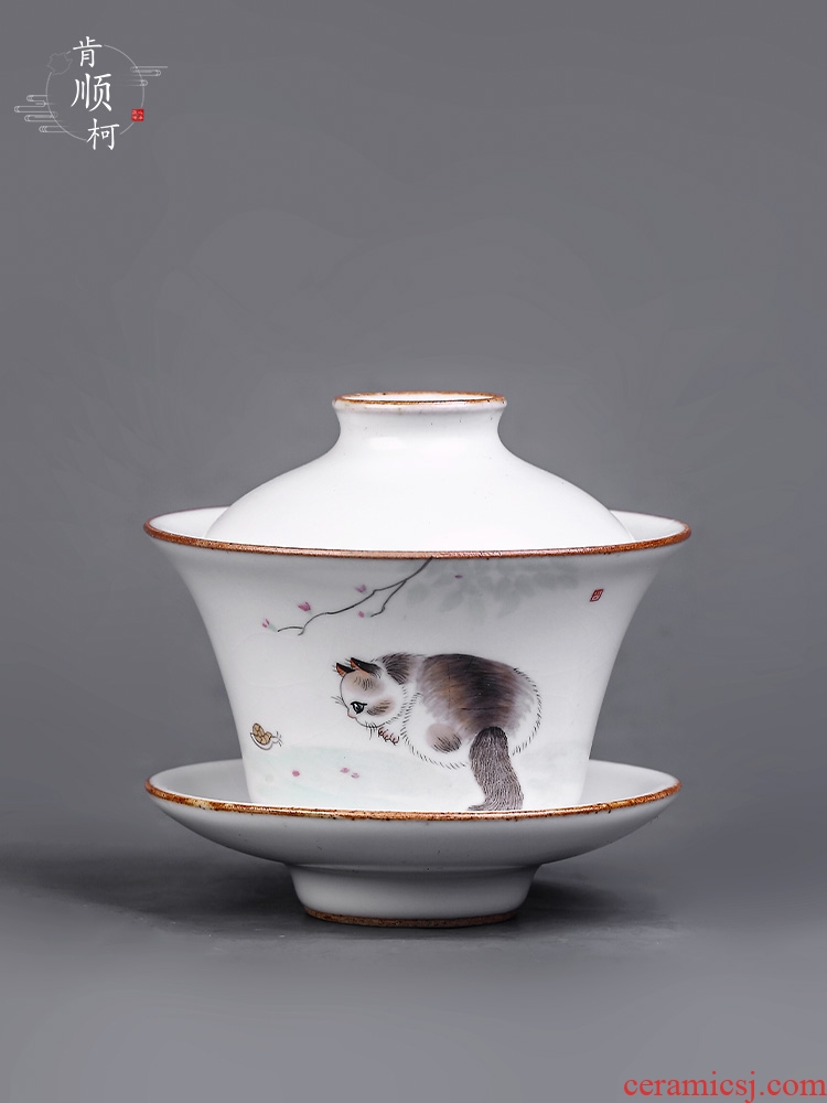 Pure manual kunfu tea your up only three tureen tea bowl not hot cups of jingdezhen hand - made tea set a large cat