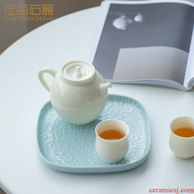 Celadon cup tray ceramic plates home creative end sitting room Nordic circular glass teapot tea disc