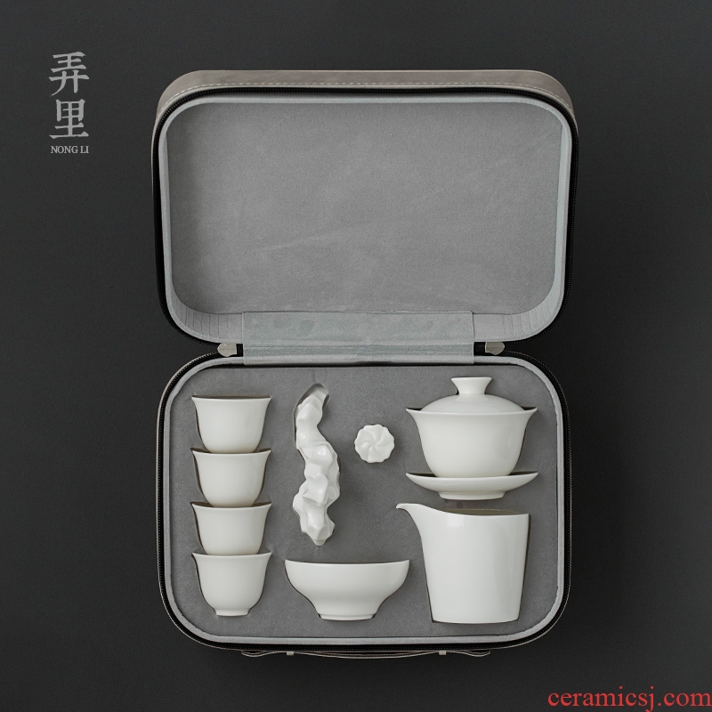 The Get | white porcelain kung fu tea set in ceramic dedicated group contracted tureen tea cups of a complete set of training tea art would