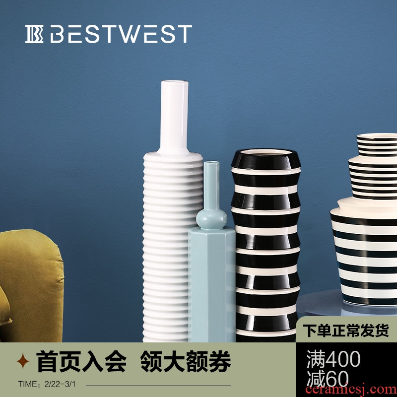 BEST WEST designer ceramic vase furnishing articles geometrical ideas of new Chinese style dry flower vase decoration light of key-2 luxury