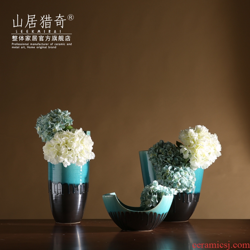 New Chinese style household act the role ofing is tasted, the sitting room is creative flower arranging flower implement three - piece ceramic vase furnishing articles u - shaped vase