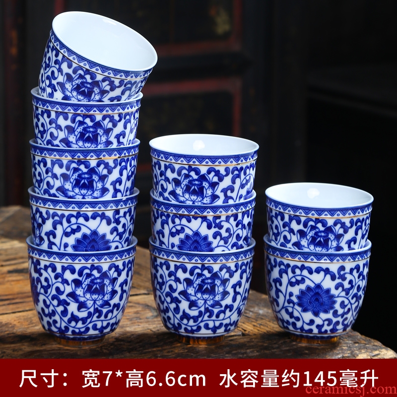 Kung fu small ceramic cups tea bowl household single sample tea cup purple sand tea of blue and white porcelain enamel color restoring ancient ways