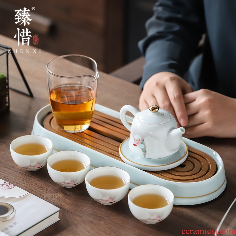 By understanding the modern kung fu tea set home sitting room portable travel crack cup contracted small ceramic tea tray