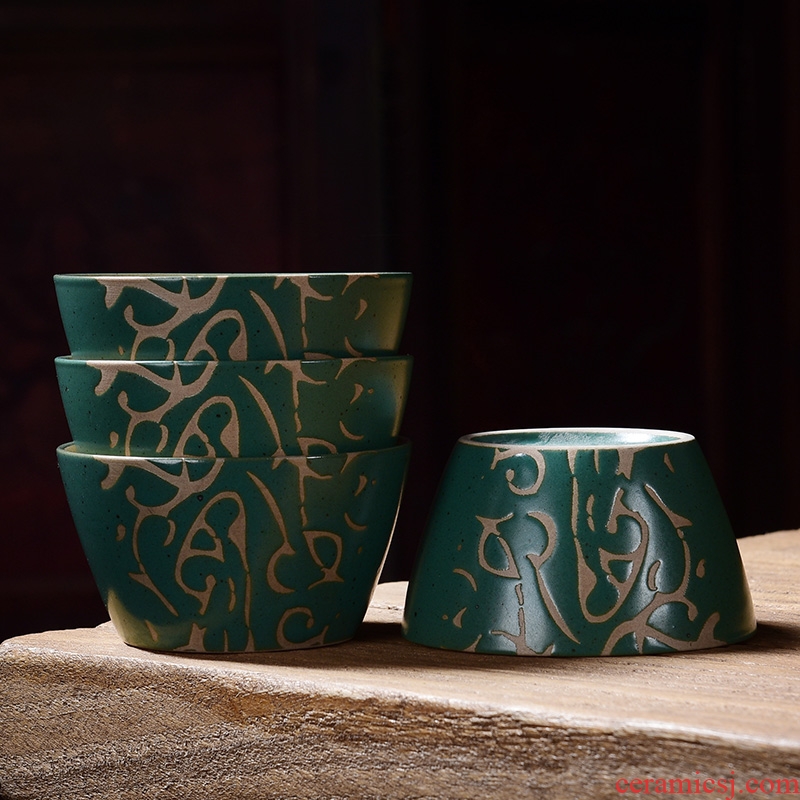 Laugh, dipping, green glazed ceramic cups creative silk road kung fu tea set sample tea cup masters cup cup