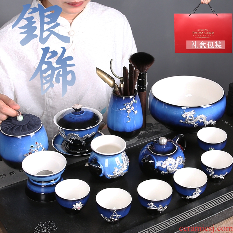 Up built light tea suit household temmoku glaze ceramic teapot millstones masterpieces kung fu tea cup of tea