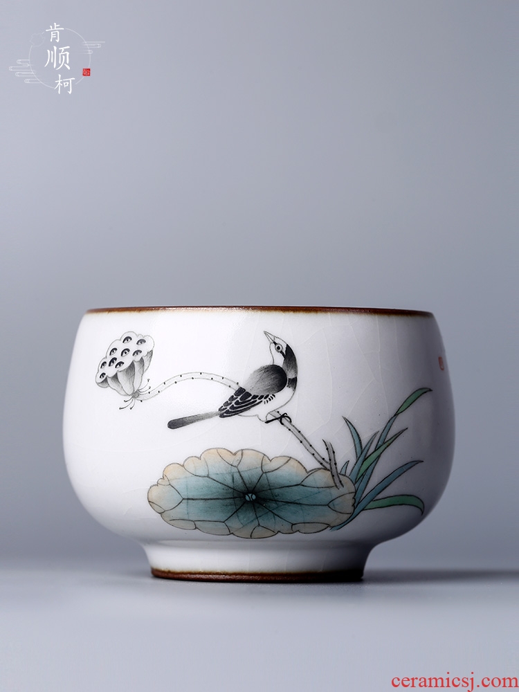 Jingdezhen hand - made the master sample tea cup cup single cup pure manual lotus bird kunfu tea your up on tea set men and women