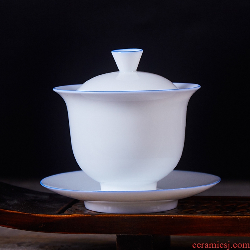 Only three bowls of large - sized tureen thin foetus tureen white porcelain cups manual sweet white ceramic kung fu tea bowl of 200 ml