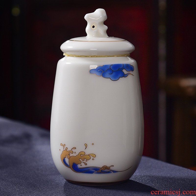 A good laugh, dehua suet jade white porcelain creative caddy fixings household kongfu tea seal pot store tea pot