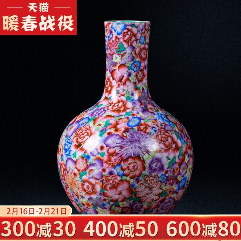 Jingdezhen ceramic vases, antique qianlong pastel flower is classical Chinese style household wine sitting room adornment ornament