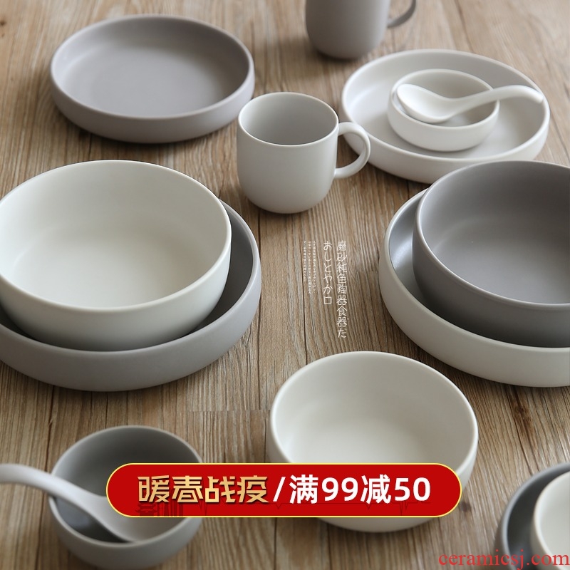 Japanese contracted matte enrolled frosted pure color ceramic tableware plate beefsteak dish bowl bowl spoon, tableware PZ - 52