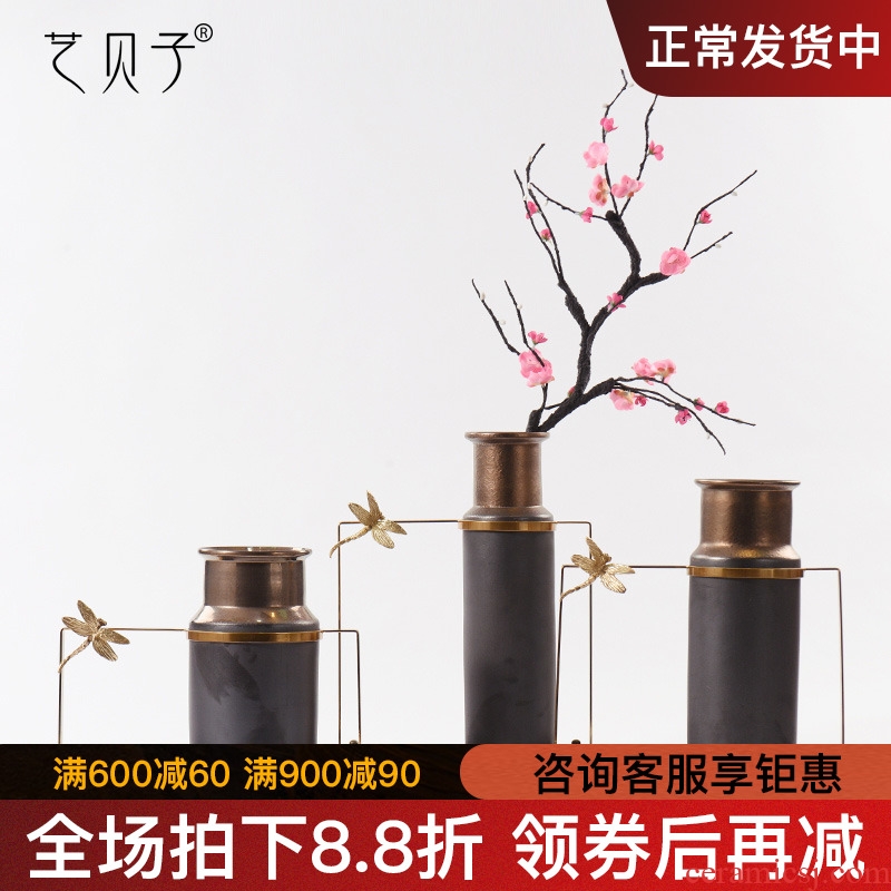 I and contracted example room creative home light key-2 luxury metal flower vases, new Chinese style furnishing articles ceramic soft adornment