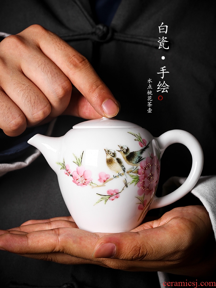 Jingdezhen kung fu home hand - made kettle peach blossom put white porcelain single pot of thickening a single small ceramic tea