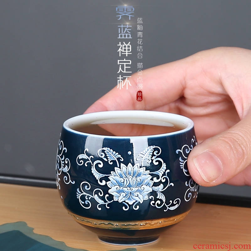 Blue and white porcelain cups of jingdezhen ceramic kung fu master single cup tea cups of tea, hat to bowl tea cup