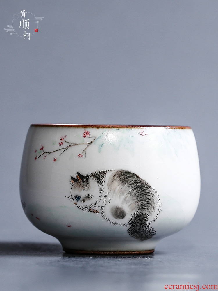 Your up hand - made the cat master of jingdezhen ceramic sample tea cup tea cup of pure manual single cup, tea sets female kung fu tea cups