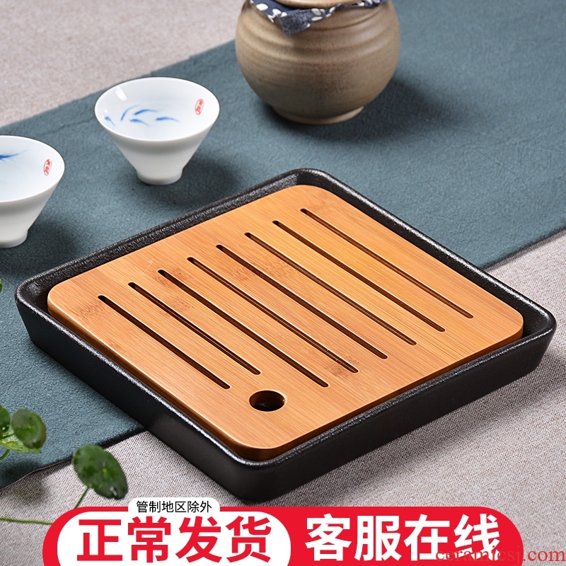 Japanese bamboo tea tray household small tea table is contracted dry plate ceramic water type saucer plate tea sea kung fu tea set